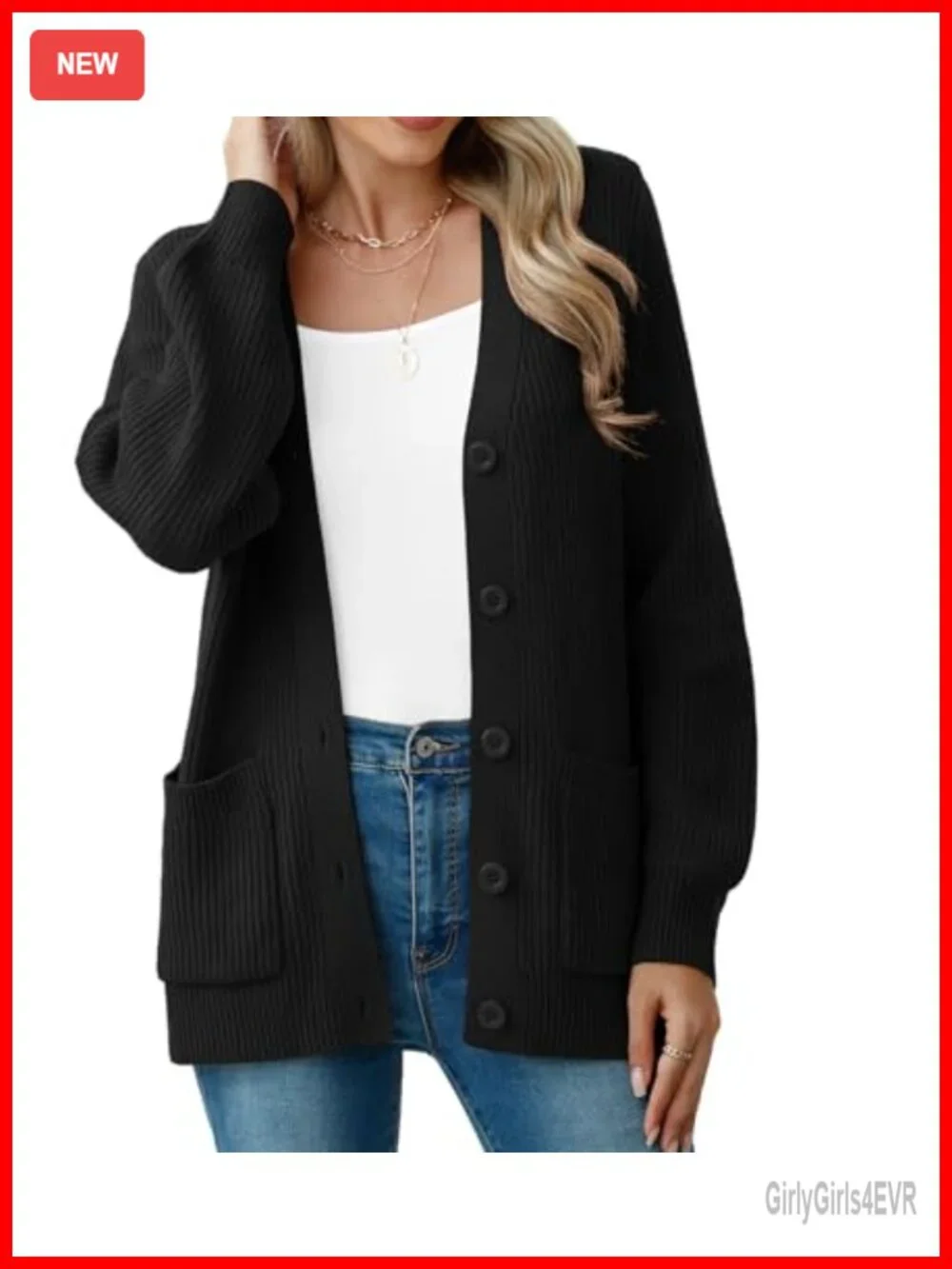 Chunky Knit Cardigan Sweater Long Sleeve V Neck Button Front Pocket Fall Winter